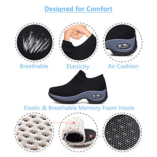 Zapatillas Deportivas de Mujer Zapatos Running Fitness Gym Outdoor Sneaker Casual Mesh Transpirable Comodas Calzado Negro Talla 38