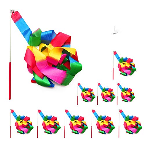 ZARRS Cintas de Baile,10 Pack Gimnasias Rítmicas Cinta 2M Niños Streamers con Varillas para Artístico Baton Twirling