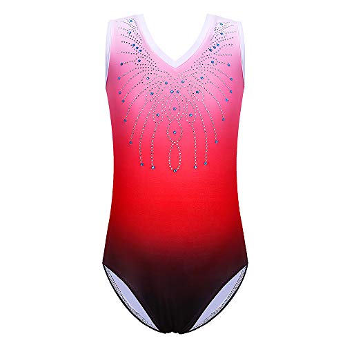 ZNYUNE Niña Maillot de Gimnasia sin Manga 180 Rojo NO.8A para 7-8 años