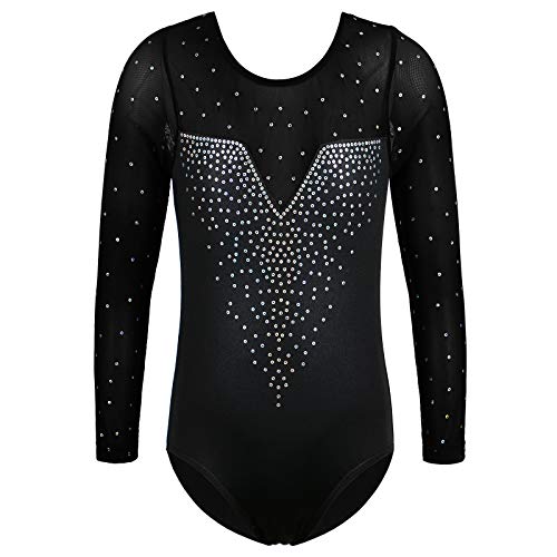 ZNYUNE Niña Maillots de Gimnasia Mangas Largas con Lentejuelas en Tul 203 Negro 6A