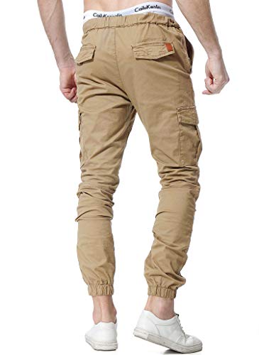 ZOEREA Pantalones Hombre Casuales Deporte Elásticos Joggers Largos Pants con Bolsillos Algodón Slim Fit Cargo Trouser de Hombres Caqui, M
