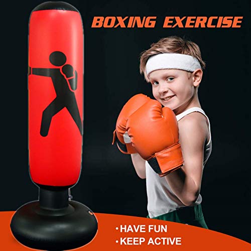 ZYW Saco De Boxeo Niños,Juego De 3 Piezas De Sacos De Arena De Boxeo para Niños De 160 Cm, Sacos De Arena, Guantes De Boxeo, Bombas De Aire, Ejercicio para Aliviar La Irritabilidad Y El Estrés Rojo