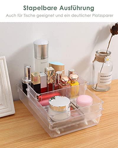 10 Pcs Cajas Organizadoras, Organizador maquillaje, Cajas Bandejas de Plástico Transparente Apilables Almacenamiento para Cajones, Adecuado para guardar Maquillaje, Joyería, Habitación, Oficina