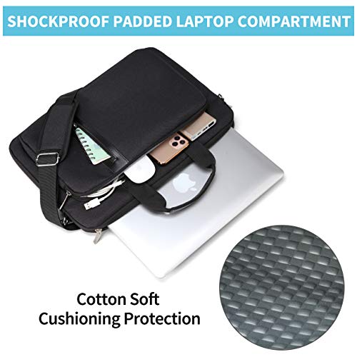 15.6 Pulgadas Bolso Hombre Bandolera, Kasgo Impermeable A Prueba de Choques Maletin Ordenador Portátil Correa Hombro Acolchada Casual Bolsa Mensajero Manga Equipaje para Negocios Trabaja Mujer Negro