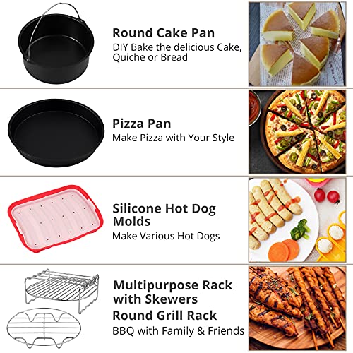 16PCs Accesorios para Freidora de Aire de 4.5QT-6.8QT Accesorios para Friedoras sin Aceite de 8 Pulgadas Kit de Accesorios con Plato Redondo de Pastel Molde Soporte para Barbacoa