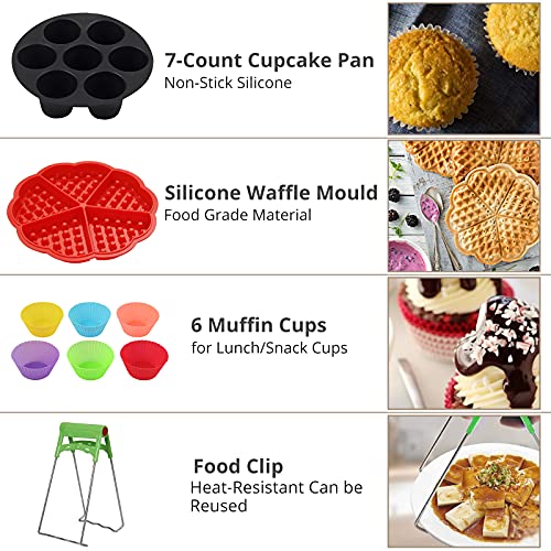 16PCs Accesorios para Freidora de Aire de 4.5QT-6.8QT Accesorios para Friedoras sin Aceite de 8 Pulgadas Kit de Accesorios con Plato Redondo de Pastel Molde Soporte para Barbacoa