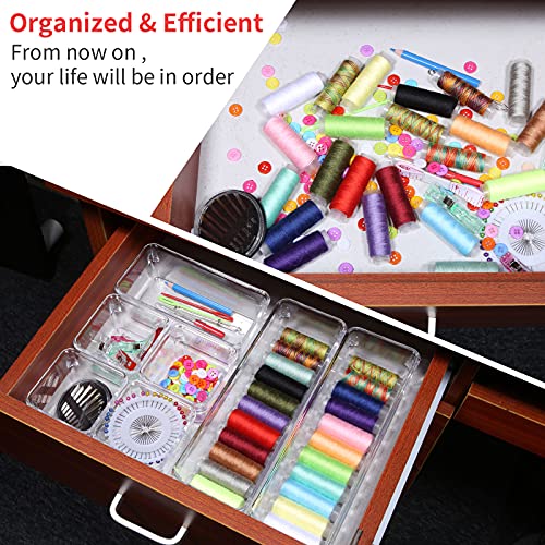 18 PCS Cajas Organizador de Cajón Plástico,Aokyom Organizadores Transparentes para Cajones Cajas Bandejas de Plástico Transparente Apilables Almacenamiento para Cajones,Escritorio,Baño,Maquillaje