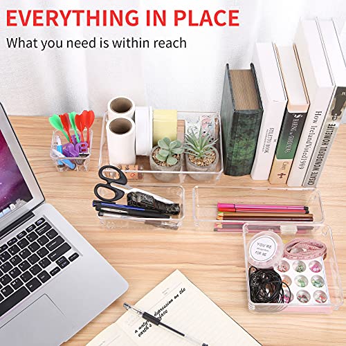 18 PCS Cajas Organizador de Cajón Plástico,Aokyom Organizadores Transparentes para Cajones Cajas Bandejas de Plástico Transparente Apilables Almacenamiento para Cajones,Escritorio,Baño,Maquillaje
