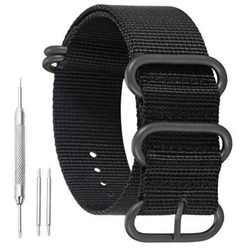 19 mm de una Sola Pieza Correas de Reloj de Estilo de la perlón de Nylon Negro de los Hombres exquisitos Correas Textiles