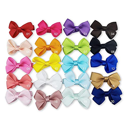 20 Colores Lazos para el Cabello con Cinta de Grogrén para Niña, Bebé,Mini Pinzas de Cocodrilo,Totalmente Cubiertos Horquillas de Clip para el Pelo