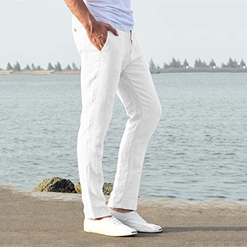 2021 Nuevo Pantalones Hombre Verano Casuales Moda Deportivos Lino Pants Color sólido Jogging Pantalon Fitness Suelto Pantalones Largos Pantalones Ropa de Hombre