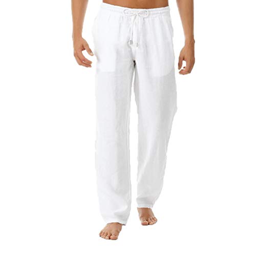 2021 Nuevo Pantalones para Hombre, Algodón y Lino Pantalones Casuales Moda Deportivos Color Sólido Pants Jogging Pantalon Fitness Gym Suelto Pantalones Largos Pantalones Ropa de Hombre