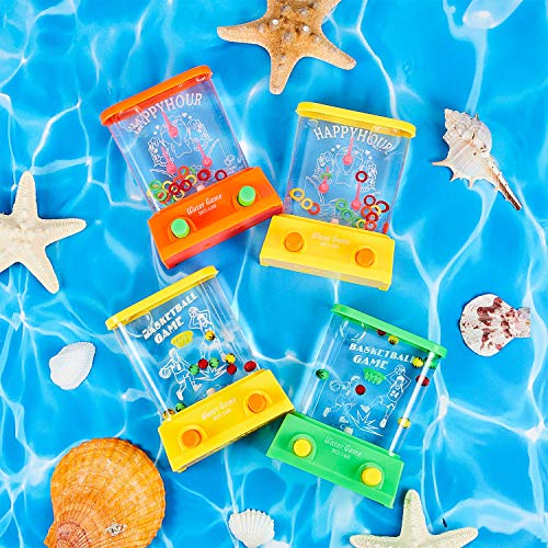 4 Juegos de Agua Portátil Consola Anillo de Agua Arcade para Juguete de Playa Favor Fiesta Juego Divertido de Anillos de Pescado para Año Diferente Regalo Divertido de Baloncesto, No Agua