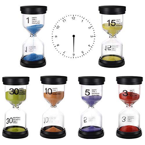 6 Piezas Relojes de Arena Reloj Arena Reloj de Arena Temporizador Temporizador Juego Arena 1、3、5、10、15、30 mins para Niños Que Se Cepillan Los Dientes,Escuela,Guardería,Oficina, Actividades Programadas