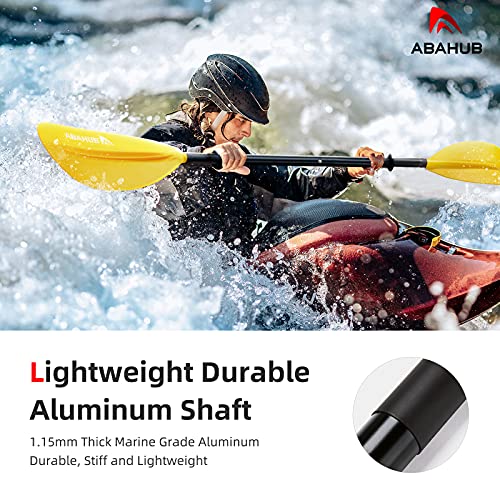 Abahub 1 x Palas de kayak, remos de kayak de 90.5 pulgadas para navegar, piragüismo con correa de paleta gratis, eje de aleación de aluminio amarillo cuchillas de plástico