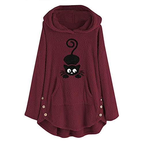 Abrigo Mujer Rebajas Cárdigans Hoodie de Franela Sweater Mujer Estampado de Bordado Gato Divertida Sudaderas de Gran TamañO Casuales Chaqueta deportiva Mujer Rebeca de Térmica Pulover S~5XL/5 Colors