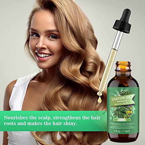 Aceite de Ricino 100% Puro - 118 ML de Aceite de Ricino Prensado en Frío Estimula el Crecimiento del Cabello, las Pestañas y las Cejas, la Barba, las Uñas, el Cuerpo y el Rostro