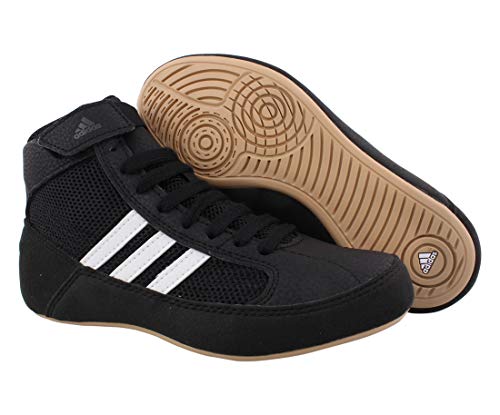 adidas HVC 2 Youth - Laced Wrestling Shoe, Black/White/Grey, 5 M US