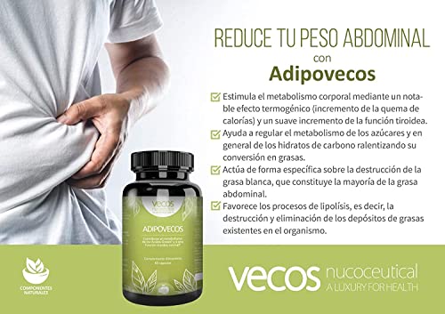 ADIPO VECOS 60 Cápsulas. Quemador de grasa abdominal. DETOX - VIENTRE PLANO - Pérdida de peso 100% NATURAL