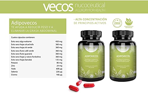 ADIPO VECOS 60 Cápsulas. Quemador de grasa abdominal. DETOX - VIENTRE PLANO - Pérdida de peso 100% NATURAL
