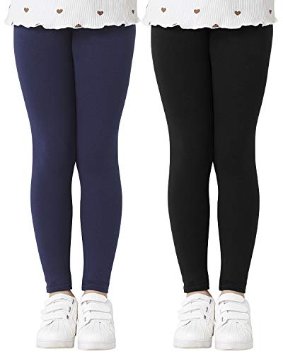 Adorel Leggings Algodón Pantalones Largos Niñas Pack de 2 Azul Marino & Negro 7-8 Años (Tamaño del Fabricante 140)