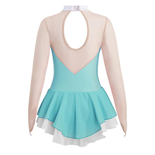 Agoky Maillot de Danza Gimnasia Leotardo Clásico Ballet Vestido de Patinaje Artistico de Manga Larga Traje de Bailarina para Niñas de 5 a 14 Años Azul Claro 9-10 años