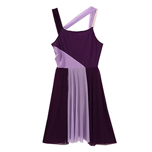 Agoky Vestido de Danza Ballet para Mujer Maillot de Gimnasia Rítmica Sin Mangas Vestido de Danza Lírica Contemporánea Traje de Bailarina Fiesta Violeta XL