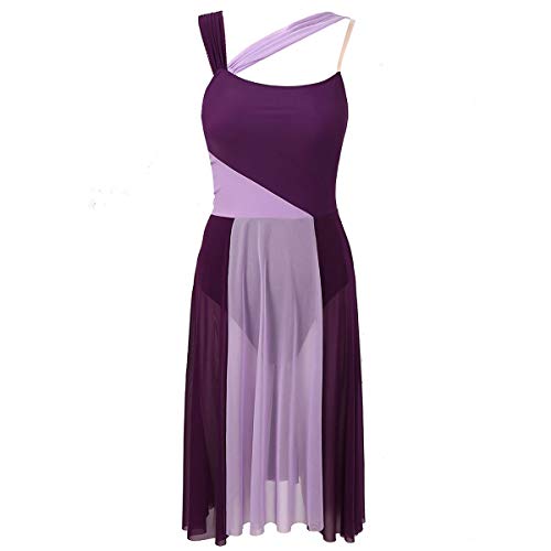 Agoky Vestido de Danza Ballet para Mujer Maillot de Gimnasia Rítmica Sin Mangas Vestido de Danza Lírica Contemporánea Traje de Bailarina Fiesta Violeta XL