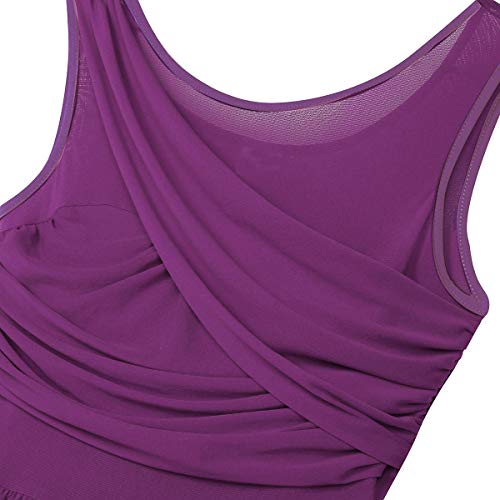 Agoky Vestido de Danza Ballet para Mujer Vestido de Baile Latino Moderno Maillot sin Mangas Leotardo de Gimnasia Rítmica Monos Body para Chica Adulta Morado Small