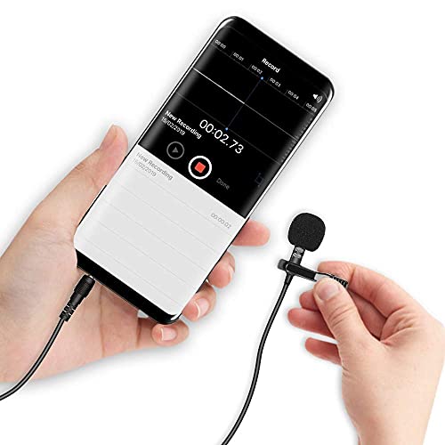 AGPTEK Z02- Mini Micrófono de Solapa 3.5mm Omnidirectional Condensador con 2 adaptadores para Smartphones, PC y Line-in grabadora, Color Negro