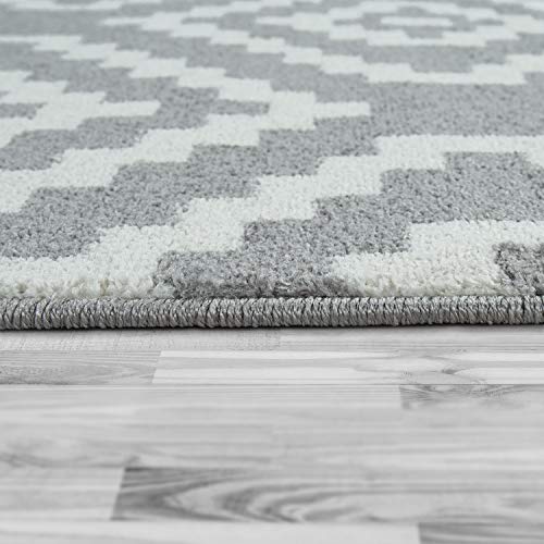 Alfombra De Salón Pelo Corto Moderna Motivo Geométrico Rombos Gris Blanco, tamaño:160x220 cm