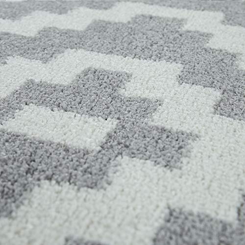 Alfombra De Salón Pelo Corto Moderna Motivo Geométrico Rombos Gris Blanco, tamaño:160x220 cm