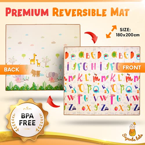 Alfombra Gateo Infantil Impermeable, Reversible y Plegable 180x200x1,5cm. Certificado CE. Esterilla Bebe Ideal para la habitación del niño o la niña. Gran formato Regalo Bebe SUPERBE BEBE