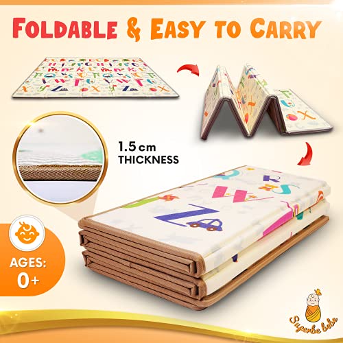 Alfombra Gateo Infantil Impermeable, Reversible y Plegable 180x200x1,5cm. Certificado CE. Esterilla Bebe Ideal para la habitación del niño o la niña. Gran formato Regalo Bebe SUPERBE BEBE