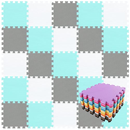 Alfombra Puzzle para Niños Bebe Infantil - Suelo de Goma EVA Suave. 25 Piezas (30 * 30 * 1cm), Blanco,Verde,Gris. QQC-AHLb25N
