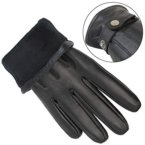 ALPIDEX Guantes de Piel para Hombre cuero real - Tamaño S, black