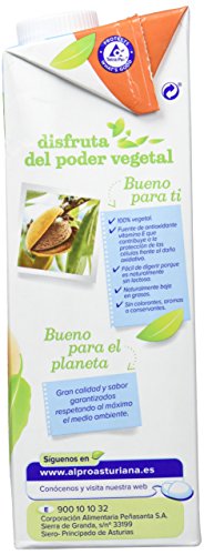 Alpro Central Lechera Asturiana Bebida de Almendras, sin Azúcar, 8 x 1L