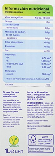 Alpro Central Lechera Asturiana Bebida de Almendras, sin Azúcar, 8 x 1L