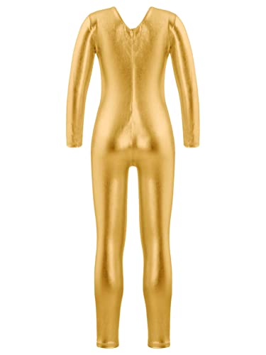 Alvivi Maillot Elástico de Gimnasia Ritmica para Niña Maillot Metálico de Patinaje Artistico Mono Completo de Gimnasia Disfraz de Bailarina Niña Dorado 10 años