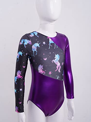 Alvivi Maillot Manga Larga de Patinaje Artistico para Niña Mono de Gimnasia Ritmica Maillot de Danza Ballet Traje de Ballet Niña 5-14 años Morado 9-10 años