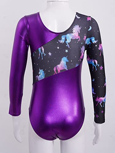 Alvivi Maillot Manga Larga de Patinaje Artistico para Niña Mono de Gimnasia Ritmica Maillot de Danza Ballet Traje de Ballet Niña 5-14 años Morado 9-10 años