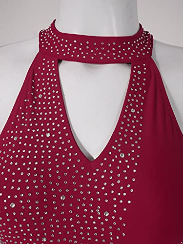 Alvivi Vestido de Patinaje Artistico para Mujer Maillot con Falda Corta de Gimnasia Ritmica Vestido Manga Larga/Sin Manga de Baile Latino S Vino S