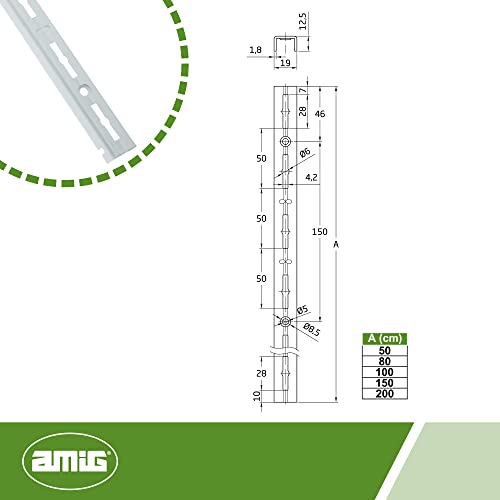 Amig - Juego de Cremalleras de Pared Simples Mod.6000 de Acero Acabado en Blanco | Perfectos para Realizar Portaestantes o Estanterías Personalizadas | 2 Unidades x 2 Metros