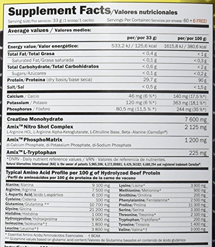 Amix - Monster Beef Protein - Suplemento Alimenticio - Mejora del Rendimiento - Proteína de Suero - Glutamina en Polvo - Nutrición - Proteína de Ternera - Sabor Lima y Vainilla - Bote de 2 Kg