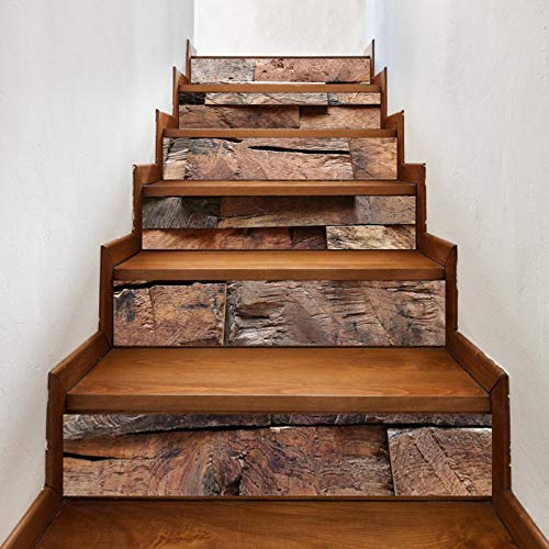A.Monamour Pegatinas de Escalera Autoadhesivos 3D Fondo De Madera De Tablones De Madera De Granero Rústico Marrón Vinilo Impermeable Pegatinas de Pared Adhesivos Etiquetas Pegatinas de Baldosas 6 PCs
