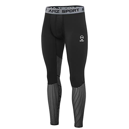 AMZSPORT Pantalón de Compresión Para Hombre Deportes de Secado Rápido Baselayer Funcionamiento Pantalón Plata XXL