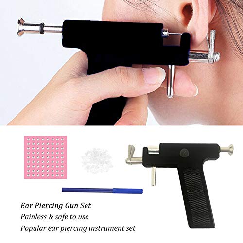 Anself Pistola para Orejas Juego de pistola para perforar la oreja, juego de pistola para perforar el cuerpo,con 98 piezas de espárragos para pendientes (Black)