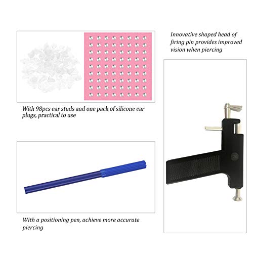Anself Pistola para Orejas Juego de pistola para perforar la oreja, juego de pistola para perforar el cuerpo,con 98 piezas de espárragos para pendientes (Black)