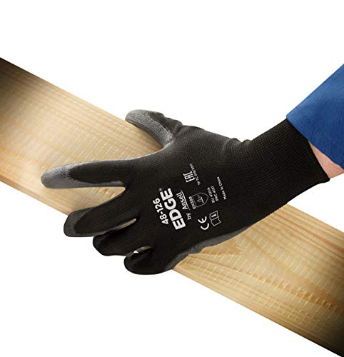 Ansell Edge 48-126 Guantes de trabajo para hombres y mujeres, guantes multiusos para bricolaje, mejoras del hogar y aplicaciones mecánicas, color negro, talla 6 (12 pares)