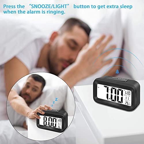 Arespark Reloj Despertador Digital, Despertador Digital con Luz de Noche, Pantalla LCD de 5.3 Pulgadas con Hora Fecha Temperatura, Función Snooze (Goma)